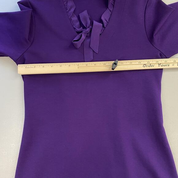 J.McLaughlin Dress Womens Small Purple Ruffle V-Neck Bow Long Sleeve Knit Sheath - Picture 6 of 13